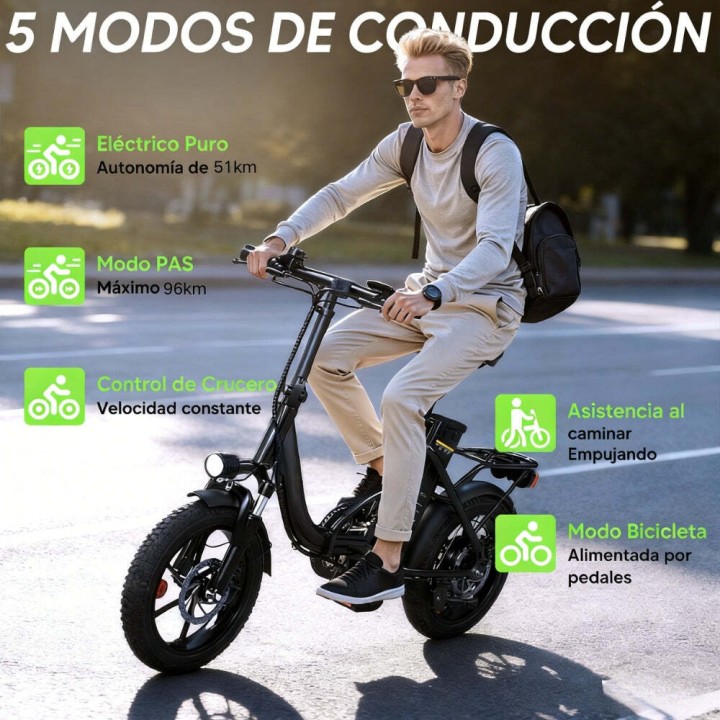 Bicicleta eléctrica plegable 500 W y 88 km – iSinwheel U4 – 11