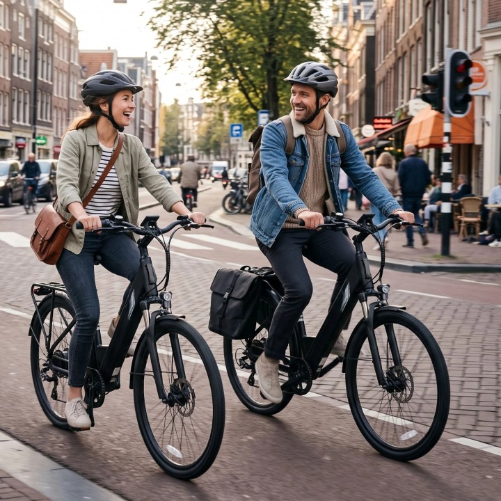 Bicicleta eléctrica urbana 26" con suspensión y portaequipajes – DYU C7 Lite – 2
