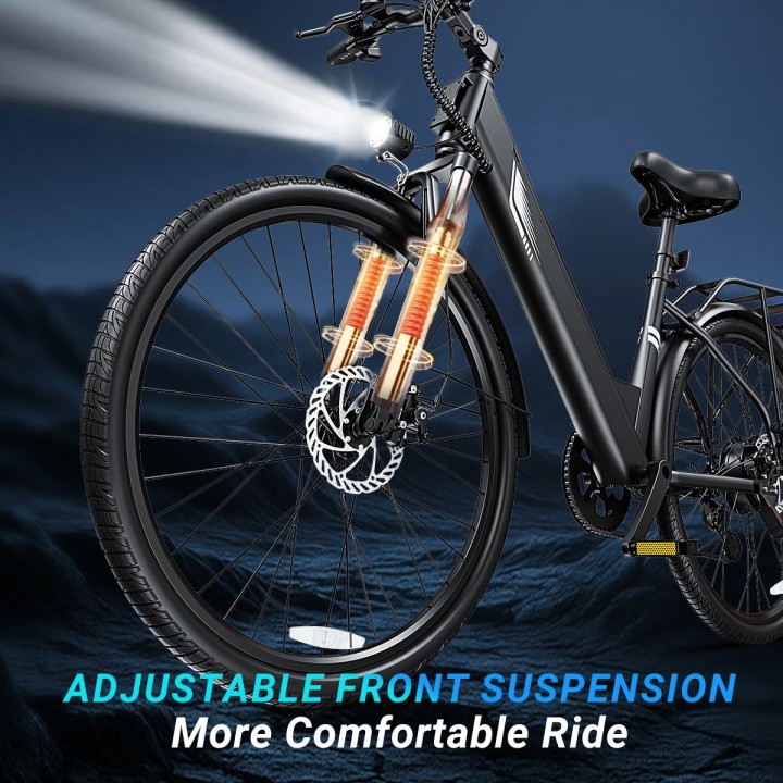 Bicicleta eléctrica urbana 26" con suspensión y portaequipajes – DYU C7 Lite – 4