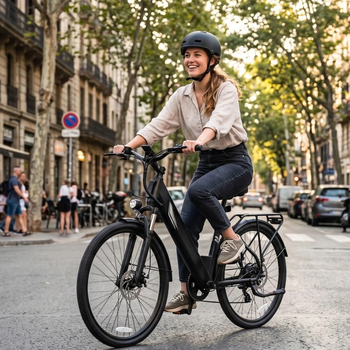 Bicicleta eléctrica urbana 26" con suspensión y portaequipajes – DYU C7 Lite – 8
