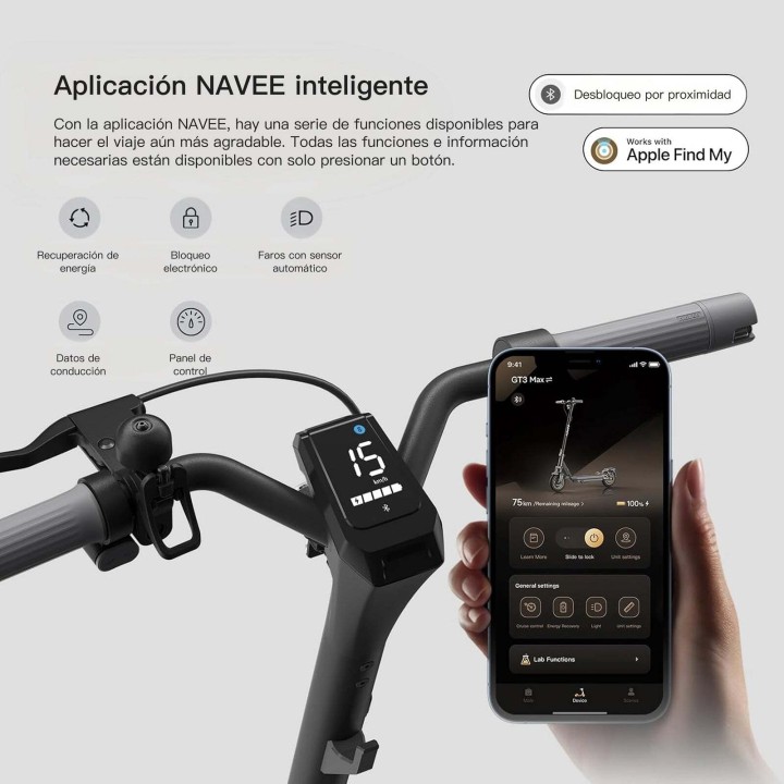 Patinete eléctrico con 75 km y cuádruple amortiguación – NAVEE GT3 Max – 4