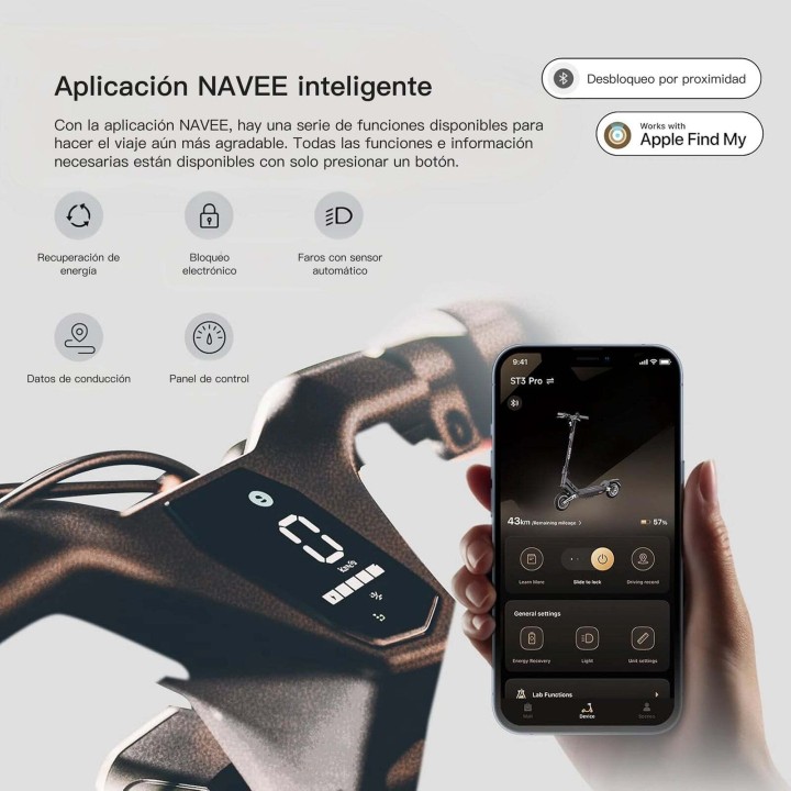 Patinete eléctrico con triple freno y 75 km – NAVEE ST3 Pro – 4