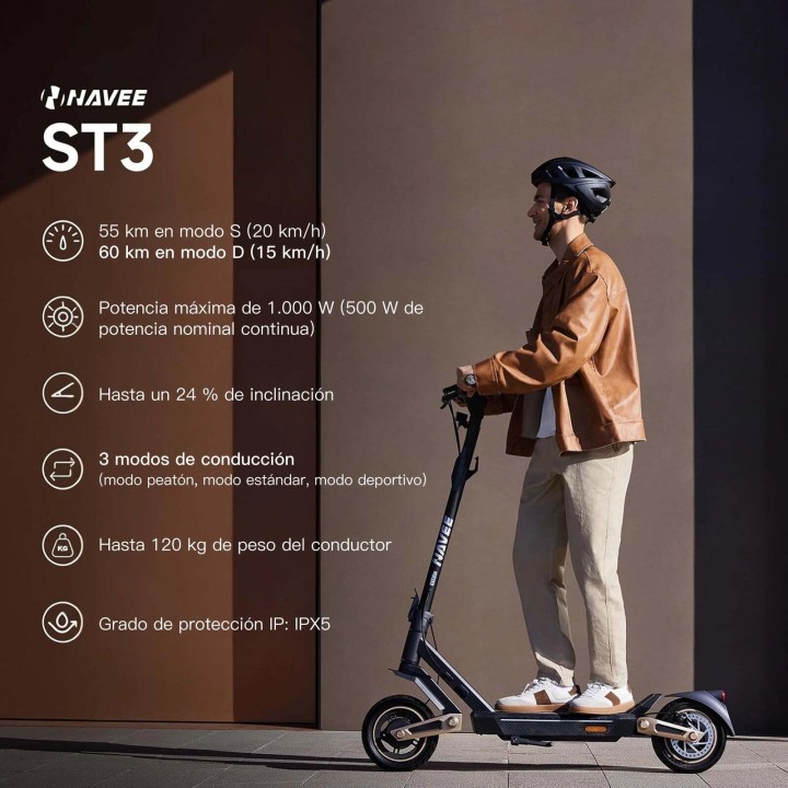 Electric scooter with triple braking and front and rear suspension – NAVEE ST3 – 2