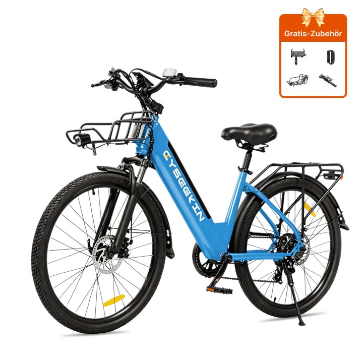 Cyseekin S10: urban electric bike 26" with basket and rear rack